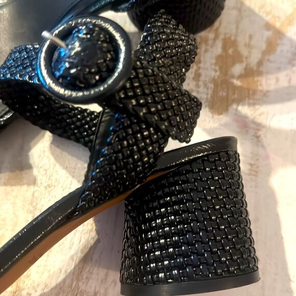 LIKE NEW Zara Black Wide Round Block Heeled Woven Sandals from 2019-Size 7.5/38 - Picture 6 of 15